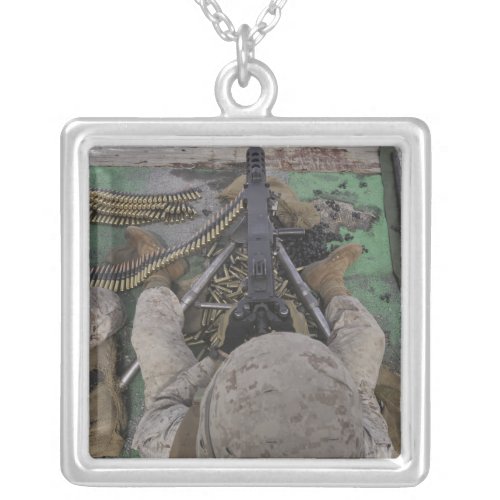 US Marine fires an M2 50_caliber machine gun Silver Plated Necklace