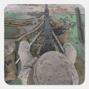 US Marine fires an M2 50-caliber machine gun Square Sticker