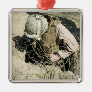US Marine jumps down a hole Metal Ornament