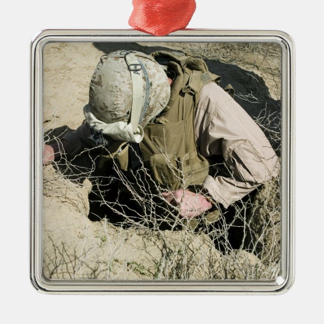 US Marine jumps down a hole Metal Ornament (Front)