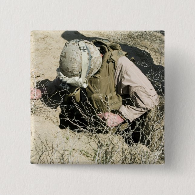 US Marine jumps down a hole Pinback Button (Front)