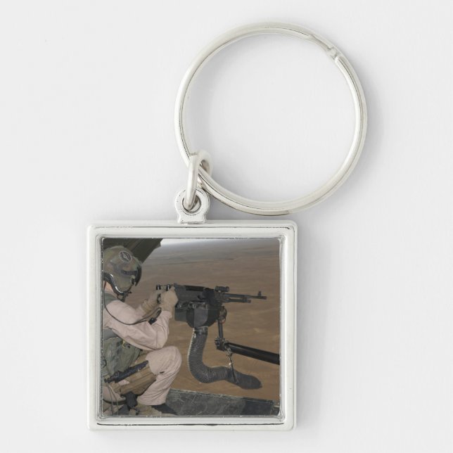 US Marine test firing an M240 heavy machine gun Keychain (Front)