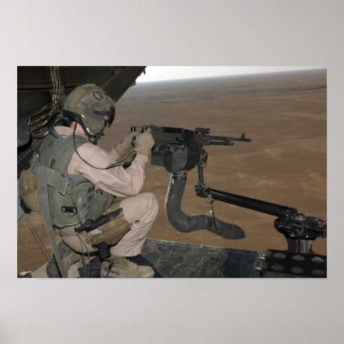 US Marine test firing an M240 heavy machine gun Poster