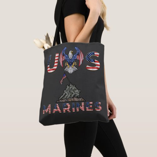 US Marines  American flag lettering and eagle Tote Bag