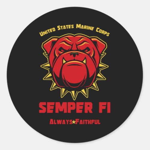 US Marines Bulldog Mascot Semper Fi Classic Round Sticker