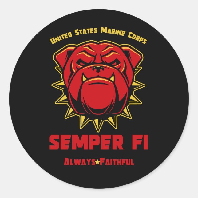 US Marines Bulldog Mascot Semper Fi Classic Round Sticker (Front)
