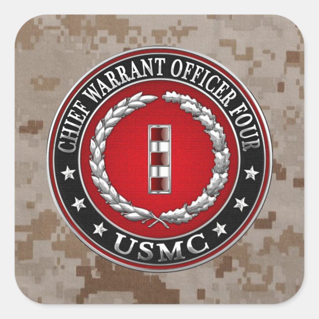 US Marines: Chief Warrant Four (USMC CWO-4) [3D] Square Sticker (Front)