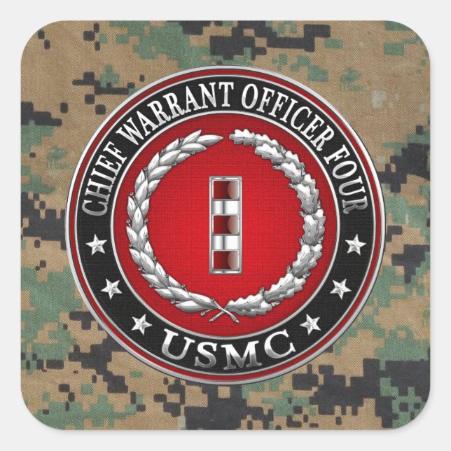 US Marines: Chief Warrant Four (USMC CWO-4) [3D] Square Sticker (Front)