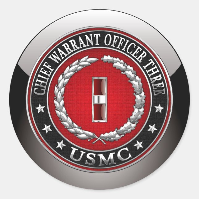 US Marines: Chief Warrant Three (USMC CWO-3) [3D] Classic Round Sticker (Front)
