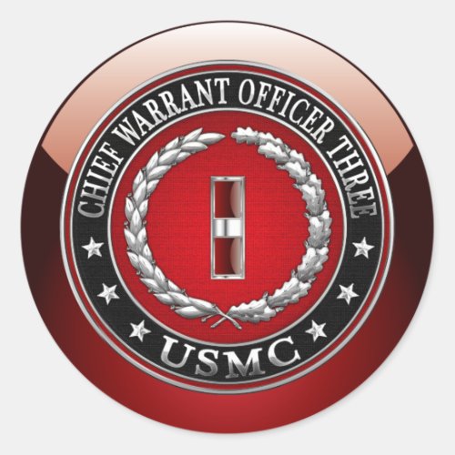 US Marines Chief Warrant Three USMC CWO_3 3D Classic Round Sticker