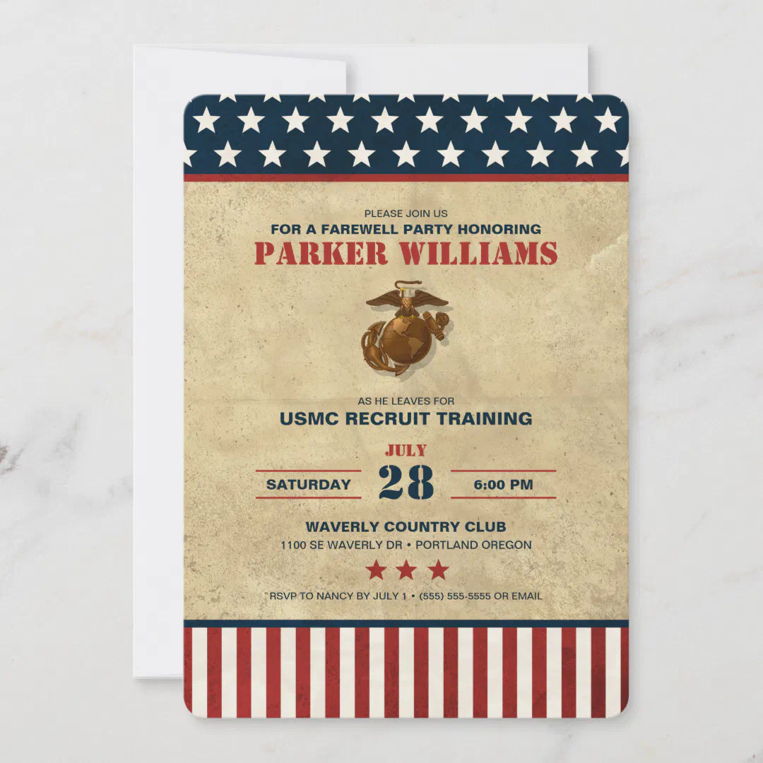 US Marines Corps Farewell Party - Recruit Training Invitation (Front)