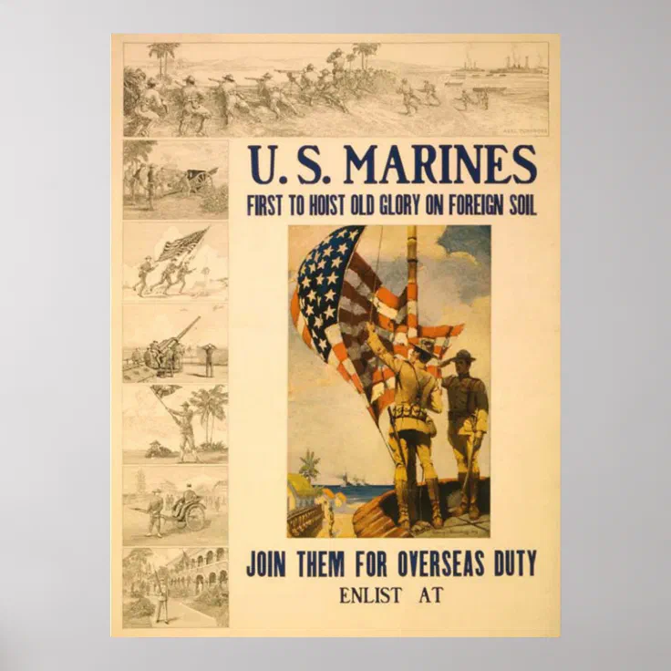 US Marines-First To Hoist Old Glory Poster | Zazzle