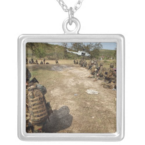 US Marines provide security as a UH_1N Silver Plated Necklace