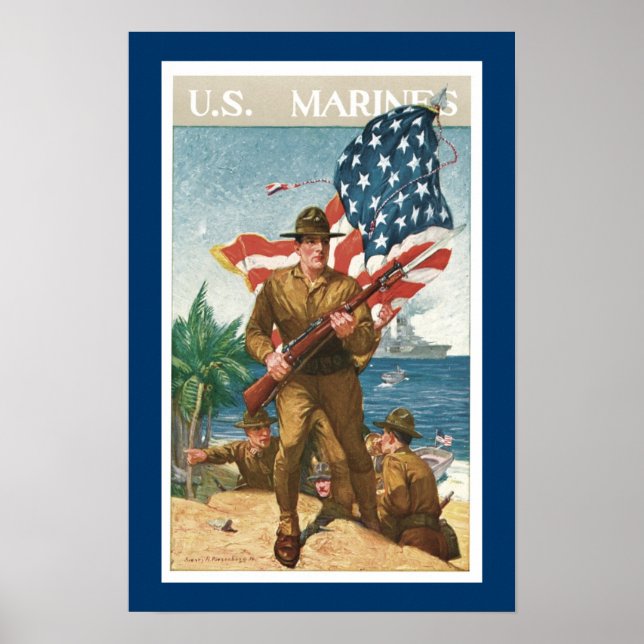 US Marines - w/Flag Poster (Front)
