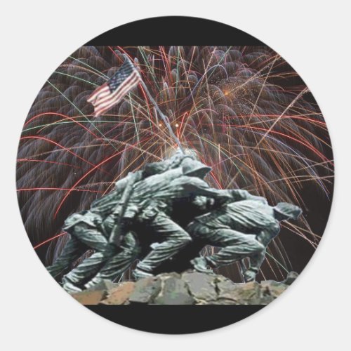 US Marines War Memorial Iwo Jima Fireworks Classic Round Sticker