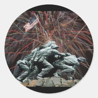 US Marines War Memorial Iwo Jima Fireworks Classic Round Sticker