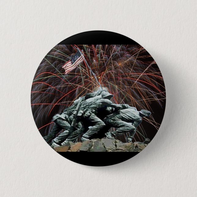 US Marines War Memorial Iwo Jima Fireworks Pinback Button (Front)