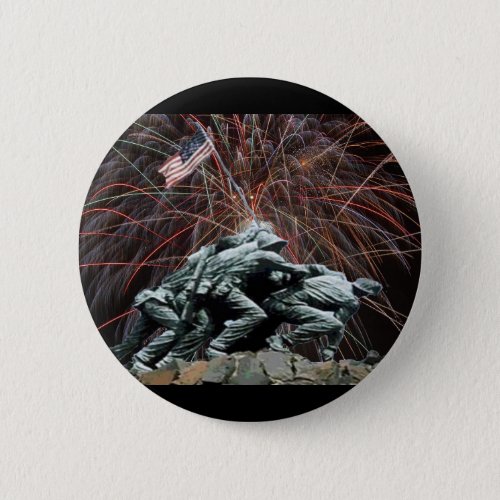 US Marines War Memorial Iwo Jima Fireworks Pinback Button