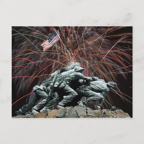 US Marines War Memorial Iwo Jima Fireworks Postcard
