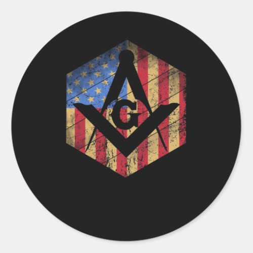 US Mason Flag Square and Compass Masonic Shriner Classic Round Sticker