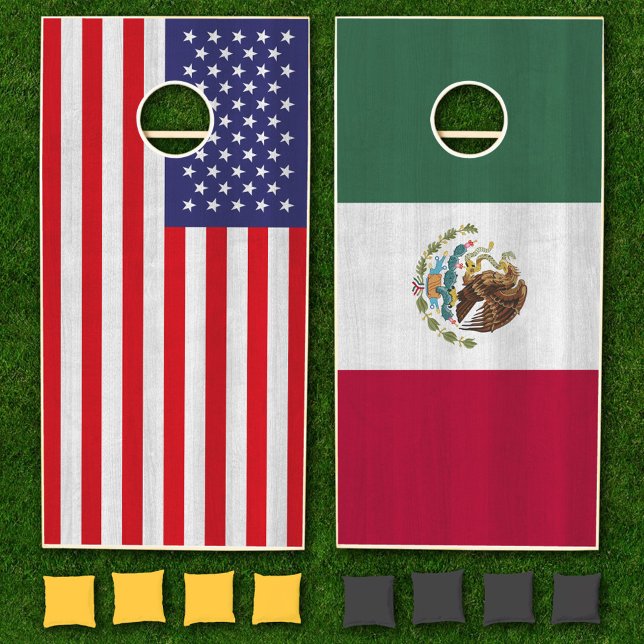 US & Mexico Flag - Patriotic Cornhole Set (USA v Mexico Cornhole Set)