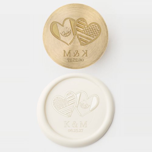 US Mexico Hearts Flags Wax Seal Stamp