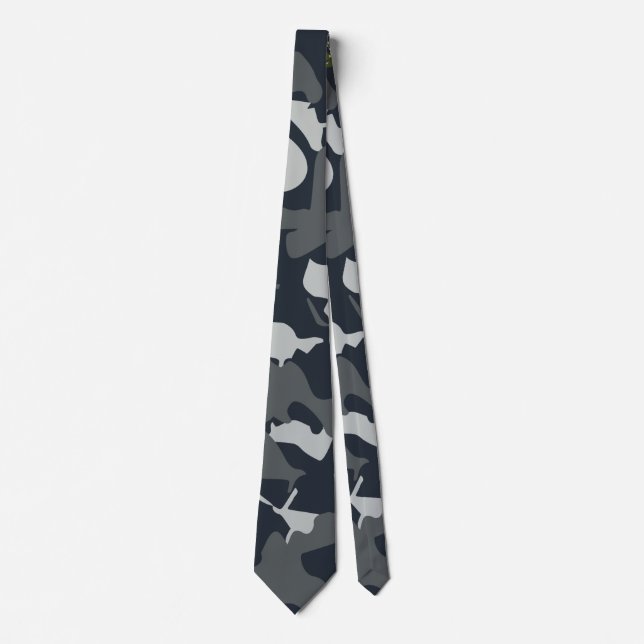US Military Camouflage Gray Camo Seamless Pattern Neck Tie (Front)