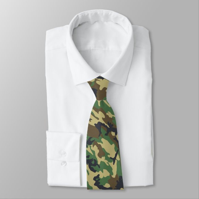 US Military Camouflage Green Camo Pattern Neck Tie (Tied)