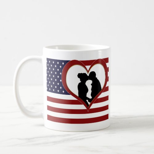 US Military Love Flag Heart Couple Silhouette Mug