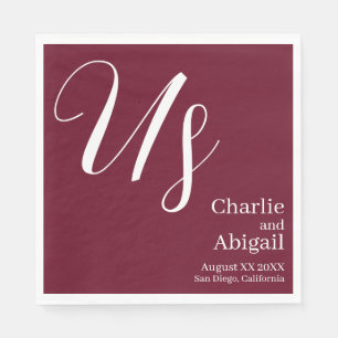 US Modern Romantic Wedding on Burgundy Napkins
