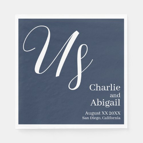 US Modern Romantic Wedding on Navy Blue Napkins