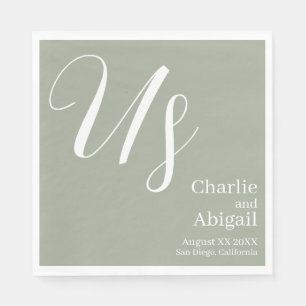 US Modern Romantic Wedding on Sage Green Napkins