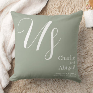 US Modern Romantic Wedding on Sage Green Throw Pillow