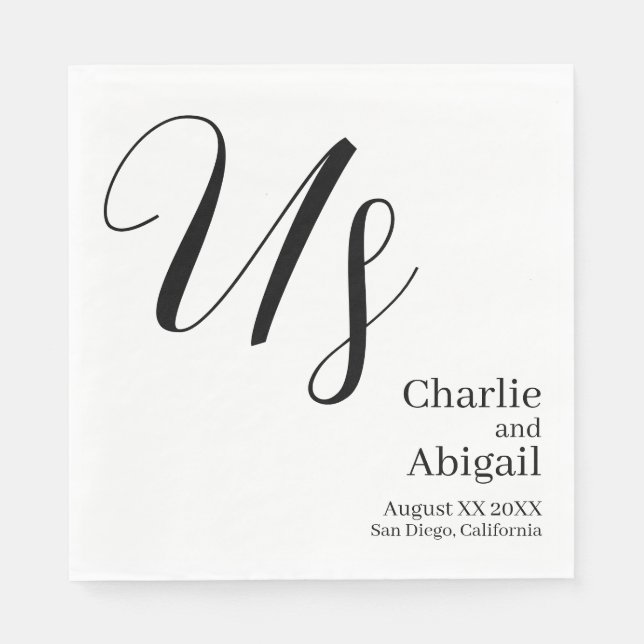 US Modern Romantic Wedding on White Napkins (Front)