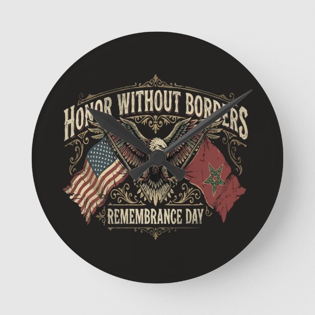 US-Morocco Remembrance Day | Honor Without Borders Round Clock (Front)