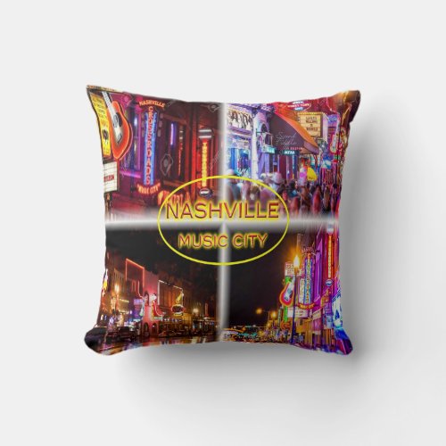 US Nashville Music City _  Tennessee Throw Pillow