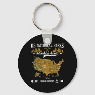 Us National Parks Adventure Awaits - Hiking And Ca Keychain