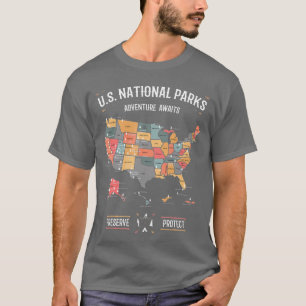 US National Parks Map Preserve Protect Hiking T-Shirt