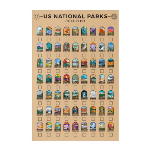US National Parks of America Checklist Vintage Acrylic Print