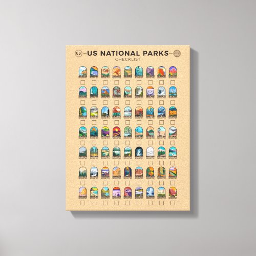 US National Parks of America Checklist Vintage Canvas Print