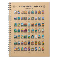US National Parks of America Checklist Vintage  Notebook