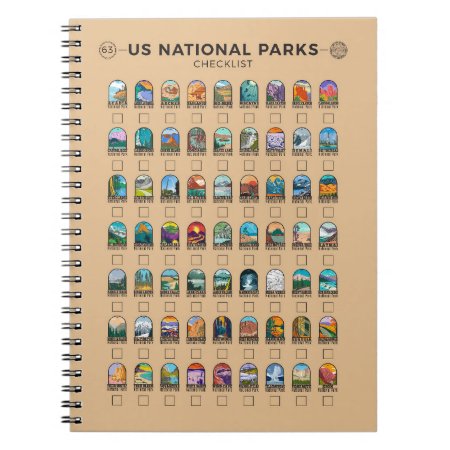 Us National Parks Of America Checklist Vintage  Notebook