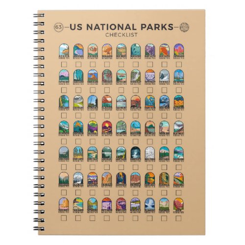 US National Parks of America Checklist Vintage  Notebook