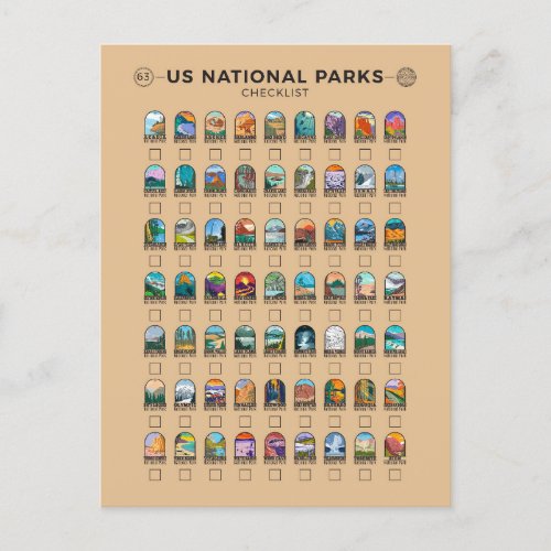 US National Parks of America Checklist Vintage  Postcard