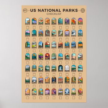 Us National Parks Of America Checklist Vintage Poster by Kris_and_Friends at Zazzle