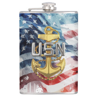 US Navy Chief Flask, E7 Pinning Gift Flask