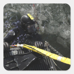 US Navy Diver gets ready to start his dive Square Sticker