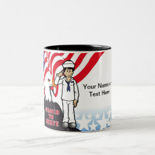 US Navy - Male Cartoon by PrintedPerfection.com Two-Tone Coffee Mug