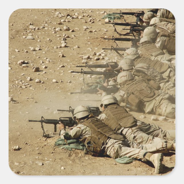US Navy Seabees fire M-4 and M-16A2 rifles Square Sticker (Front)