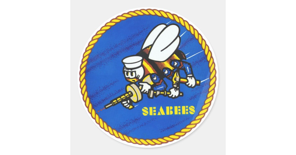 Us Navy Seabees Logo Classic Round Sticker Zazzle Com